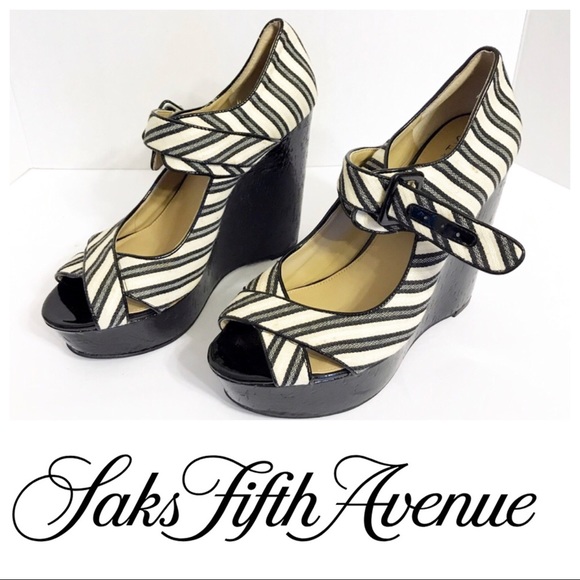 Saks Fifth Avenue Shoes - Saks Fifth Avenue Mary Jane canvas wedges